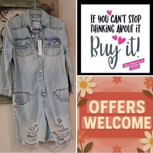 Highway Jeans Distressed Denim Romper. NWT Size Large